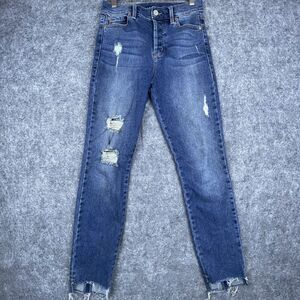 Level 99 Jeans Women 26 Straight Slim Thrashed Ripped Button Fly Anthropologie